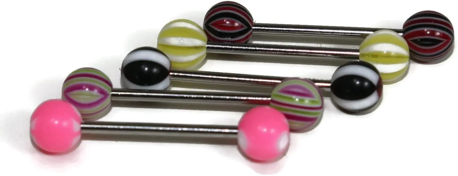Barbell Tongue Ring with Acrylic Colored Balls Body Jewelry