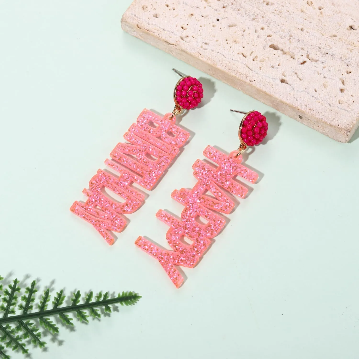 Beaded Glitter BDAY Letter Dangle Earrings - Acrylic Happy Birthday Earrings for Women's Birthday & Holiday Parties