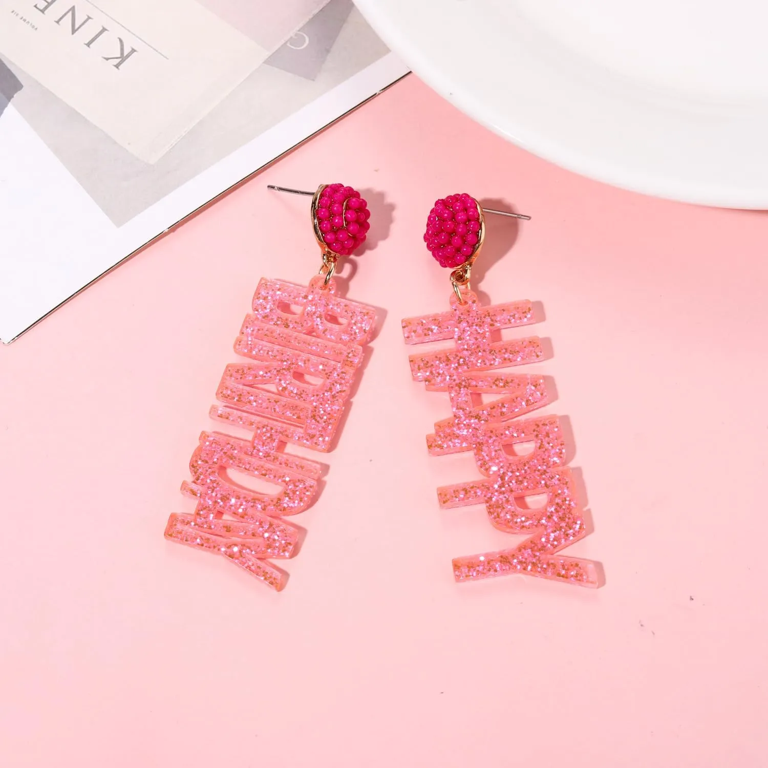 Beaded Glitter BDAY Letter Dangle Earrings - Acrylic Happy Birthday Earrings for Women's Birthday & Holiday Parties