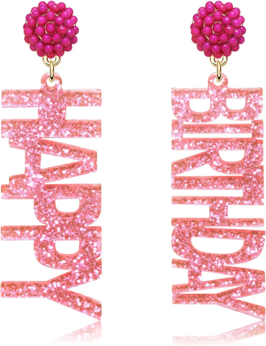 Beaded Glitter BDAY Letter Dangle Earrings - Acrylic Happy Birthday Earrings for Women's Birthday & Holiday Parties