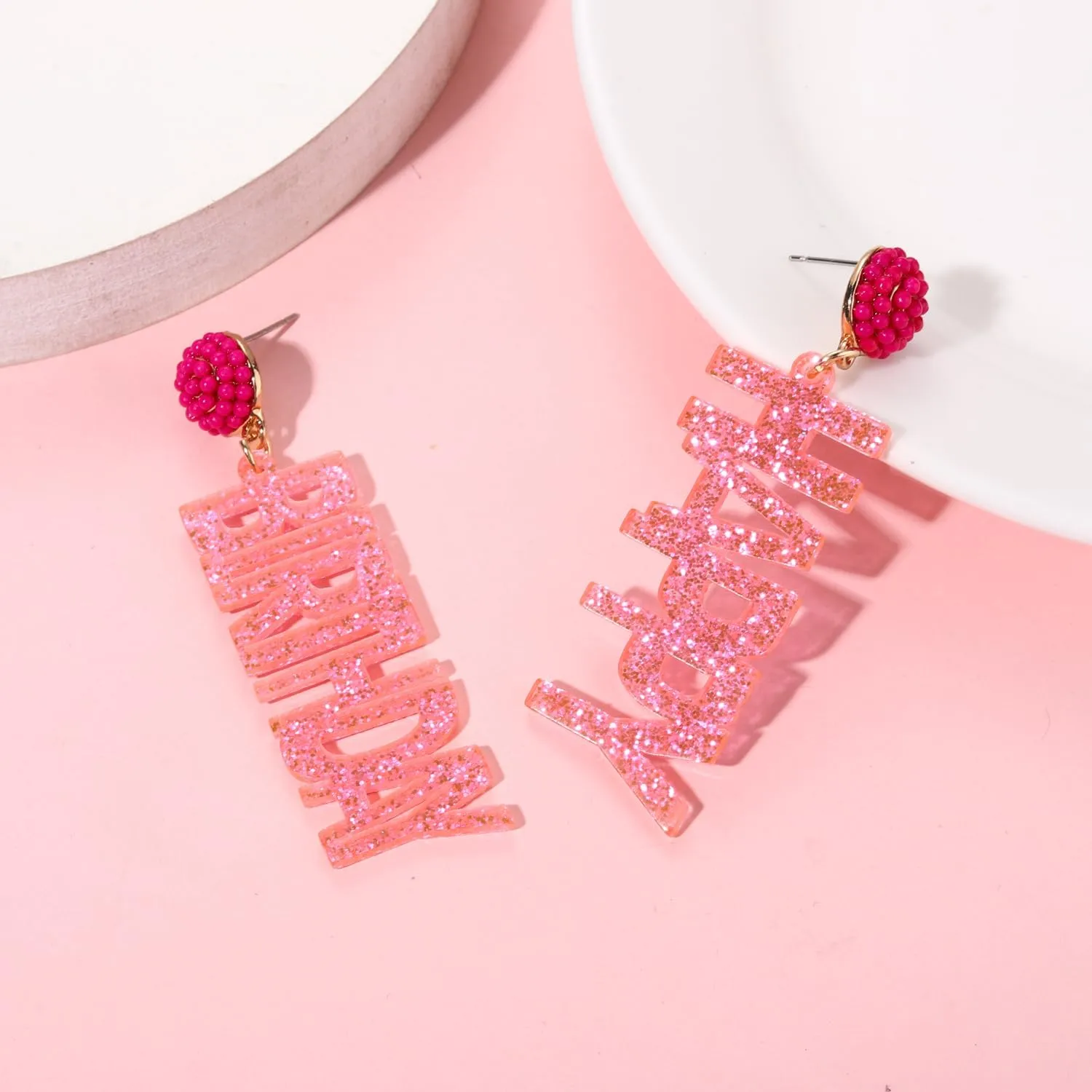 Beaded Glitter BDAY Letter Dangle Earrings - Acrylic Happy Birthday Earrings for Women's Birthday & Holiday Parties