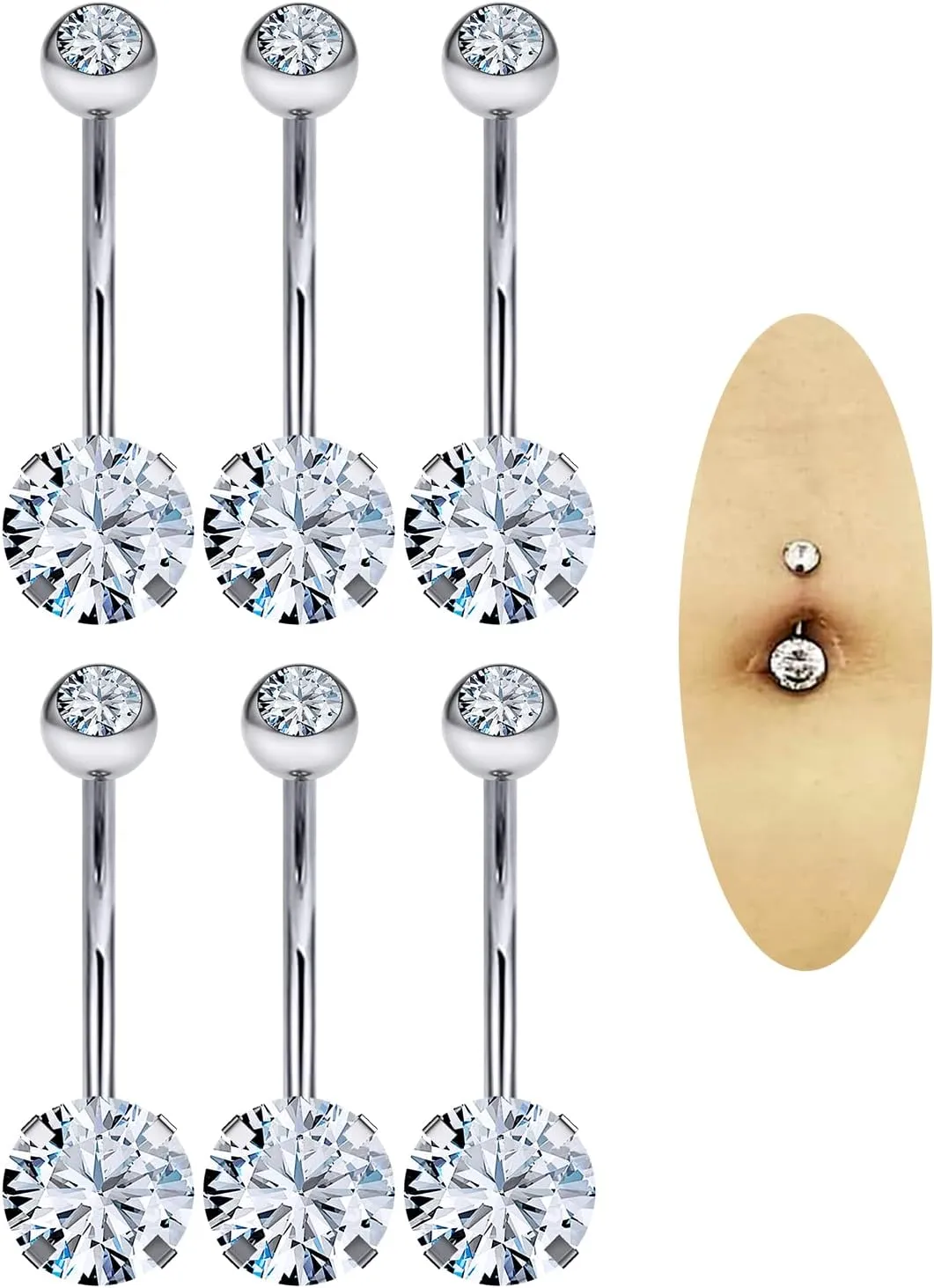 Belly Button Ring Surgical Steel 14 Gauge Belly Button Rings,14mm Belly Button Rings,Silver Belly Ring,Diamond Belly Button Rings,Pregnancy Belly Piercing for Women Body Piercing Jewelry