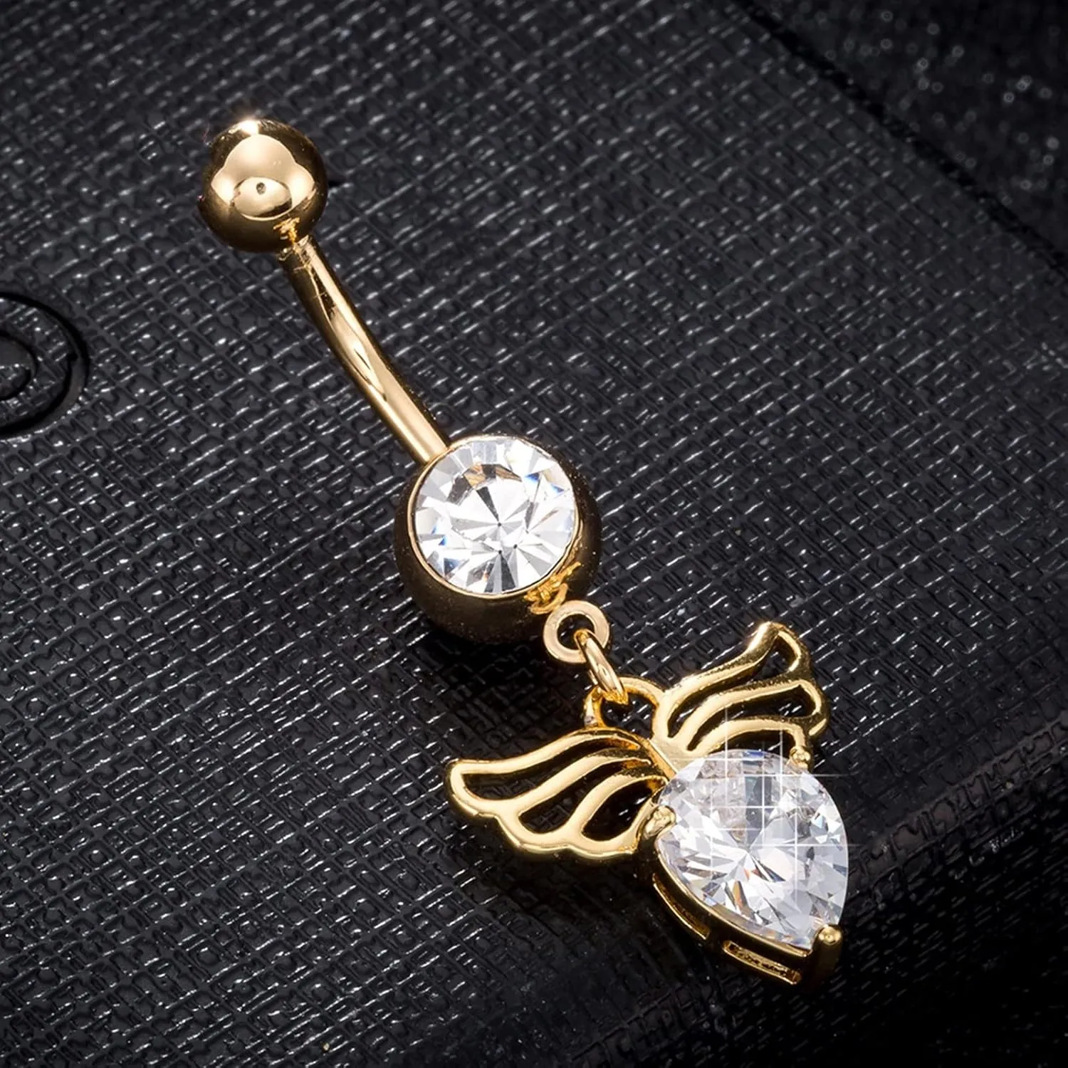 Belly Button Rings for Women, Belly Rings Dangle Navel Rings Surgical Steel Water Drop Wing Cubic Zirconia Belly Button Jewelry