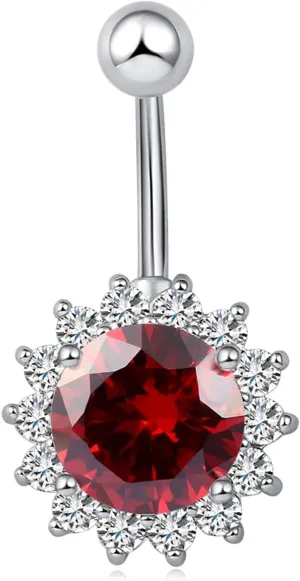 Belly Piercing Jewelry 14G Stainless Steel Navel Rings,Sunflower with Cubic Zirconia White Navel Rings for Women