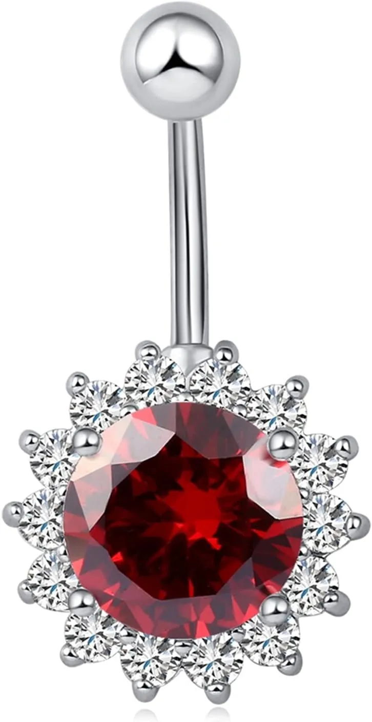 Belly Piercing Jewelry 14G Stainless Steel Navel Rings,Sunflower with Cubic Zirconia White Navel Rings for Women