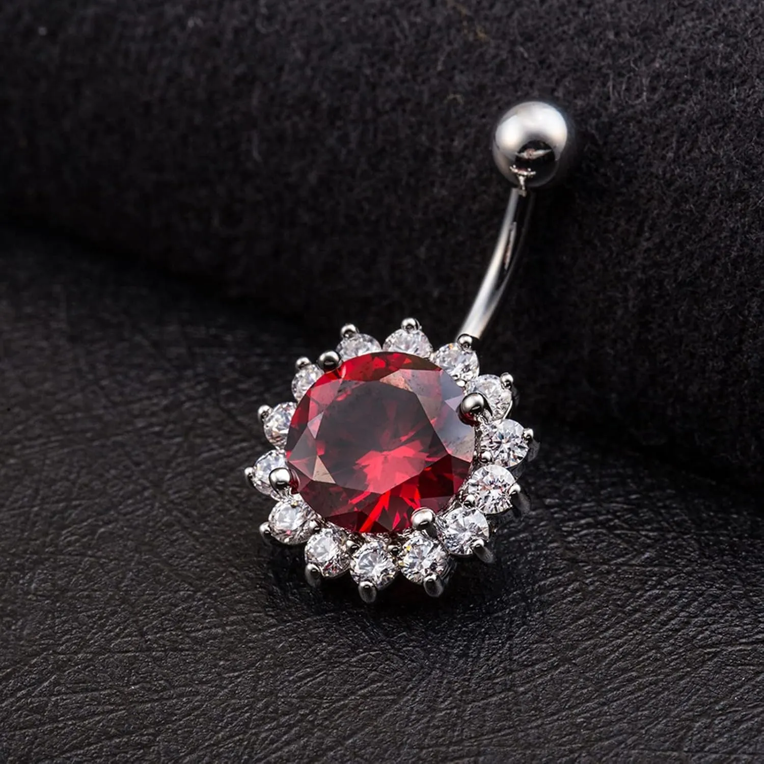 Belly Piercing Jewelry 14G Stainless Steel Navel Rings,Sunflower with Cubic Zirconia White Navel Rings for Women
