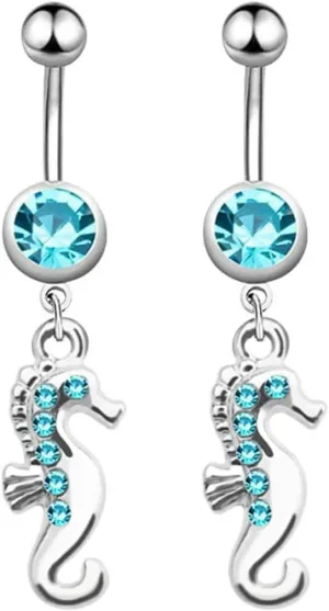 Belly Ring Titanium, 2Pcs Pretty Dangle Navel Rings Silver Cubic Zirconia Belly Button Rings 14G