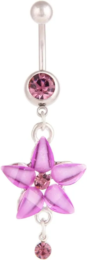 Belly Rings for Women, Body Piercing Stainless Steel Navel Rings Belly Button Nails Flower with Cubic Zirconia