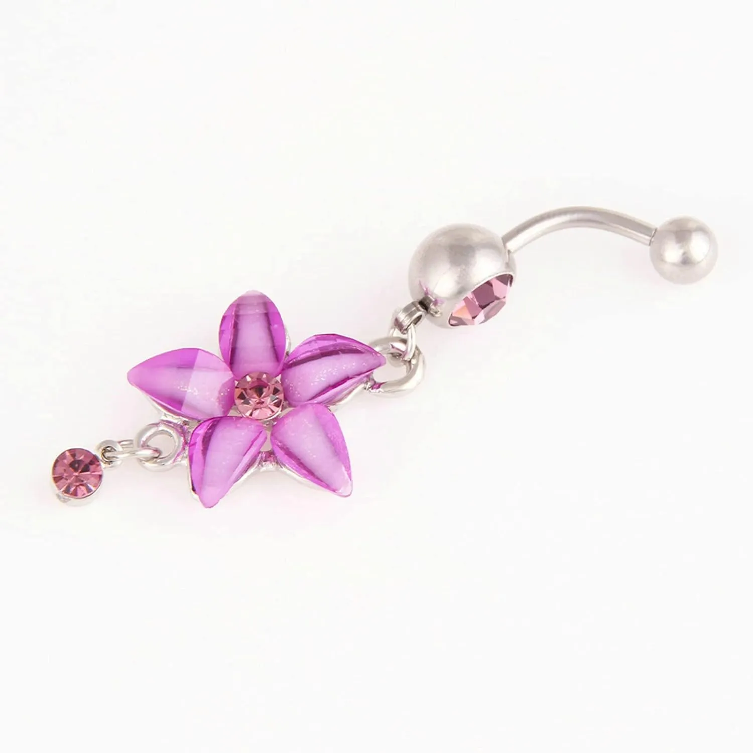 Belly Rings for Women, Body Piercing Stainless Steel Navel Rings Belly Button Nails Flower with Cubic Zirconia