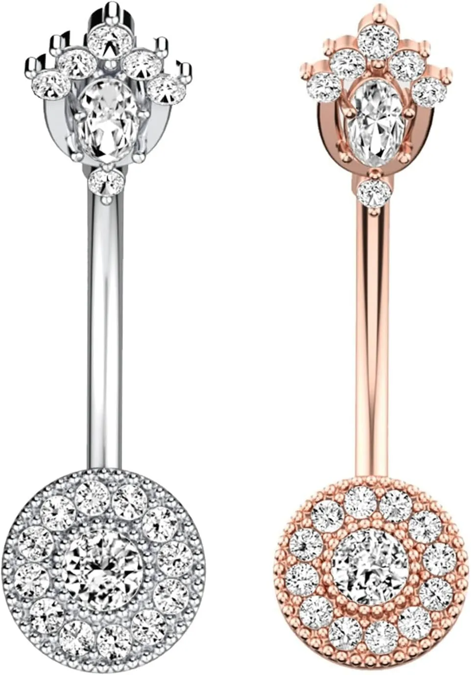 Belly Rings for Women Stainless Steel, 2Pcs Navel Rings for Women Beach Cubic Zirconia Studs 14G Belly Button Rings Sexy