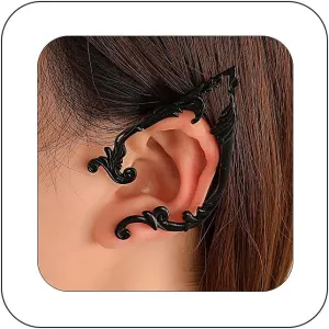 Bethynas Gothic Black Elf Ear Cuffs with Piercing Punk Earring Studs Creative Contour Earrings Cosplay Ear Wraps Hip Hop Huggie Statement Jewelry for Women
