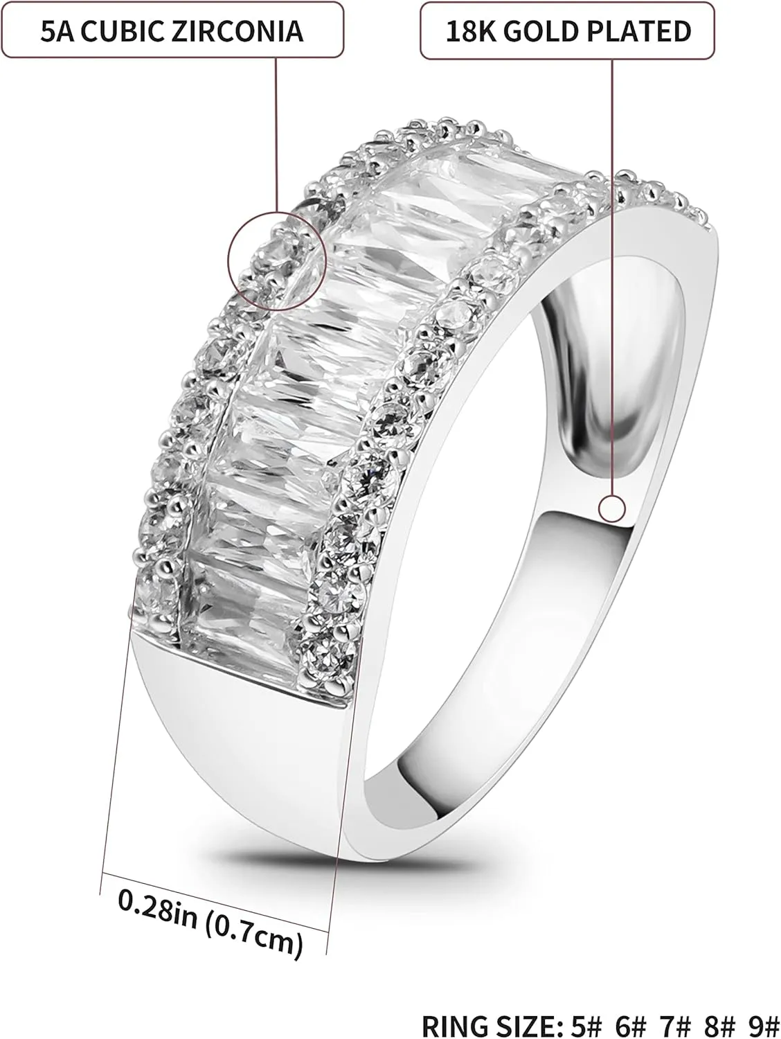 Beutirer Wedding Rings for Women, 18K Gold Plated Promise Wedding Band for Women, 3-Row Round and Baguette Emerald Cut Cubic Zirconia Engagement Rings, Anniversary Rings, Gold Rings for Women Size 5-9