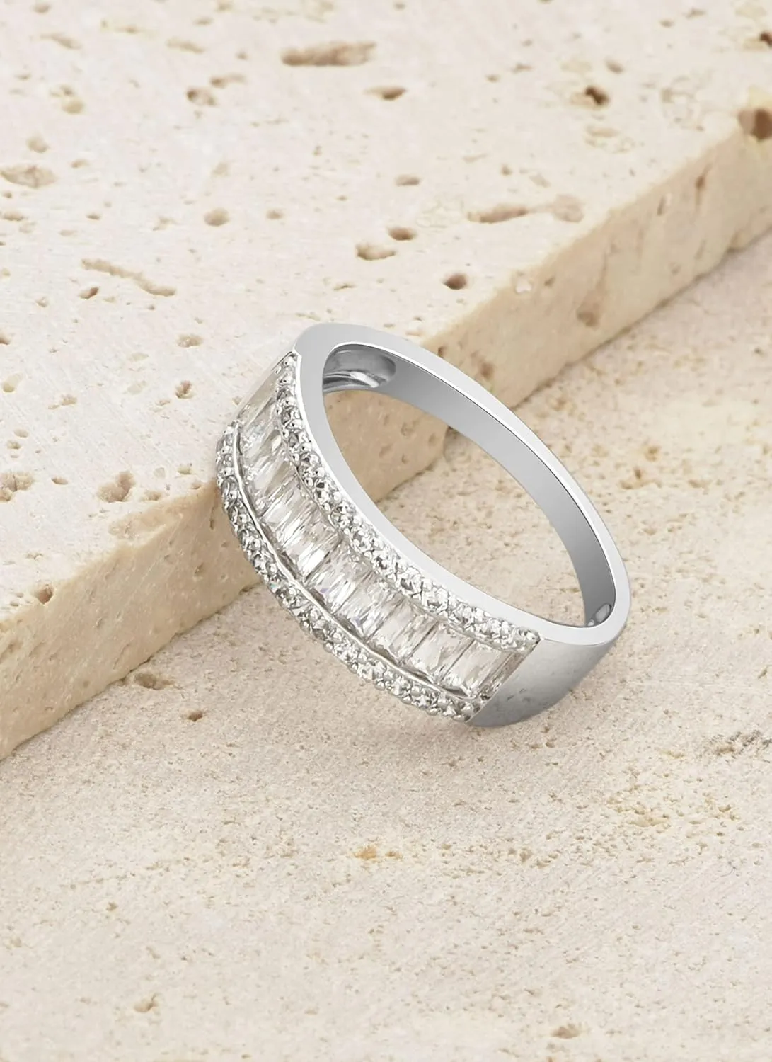 Beutirer Wedding Rings for Women, 18K Gold Plated Promise Wedding Band for Women, 3-Row Round and Baguette Emerald Cut Cubic Zirconia Engagement Rings, Anniversary Rings, Gold Rings for Women Size 5-9