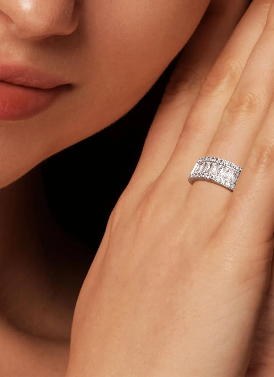 Beutirer Wedding Rings for Women, 18K Gold Plated Promise Wedding Band for Women, 3-Row Round and Baguette Emerald Cut Cubic Zirconia Engagement Rings, Anniversary Rings, Gold Rings for Women Size 5-9