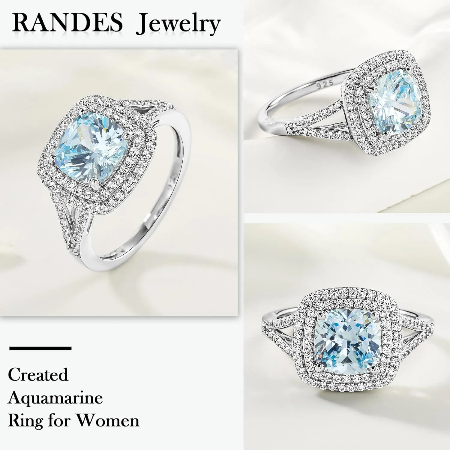 Birthstone Rings for Women 925 Sterling Silver Created Gemstone Cubic Zirconia Ring Heart/Pear/Round/Cushion/Emerald/Oval Engagement Double Halo Ring Size 6 to 10