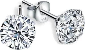 BISAER 925 Sterling Silver Cubic Zirconia Stud Earrings for Women Hypoallergenic Round CZ Earrings
