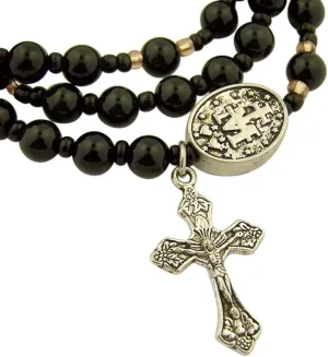 Black Agate Prayer Bead Twistable Rosary Bracelet with Miraculous Medal, One Size