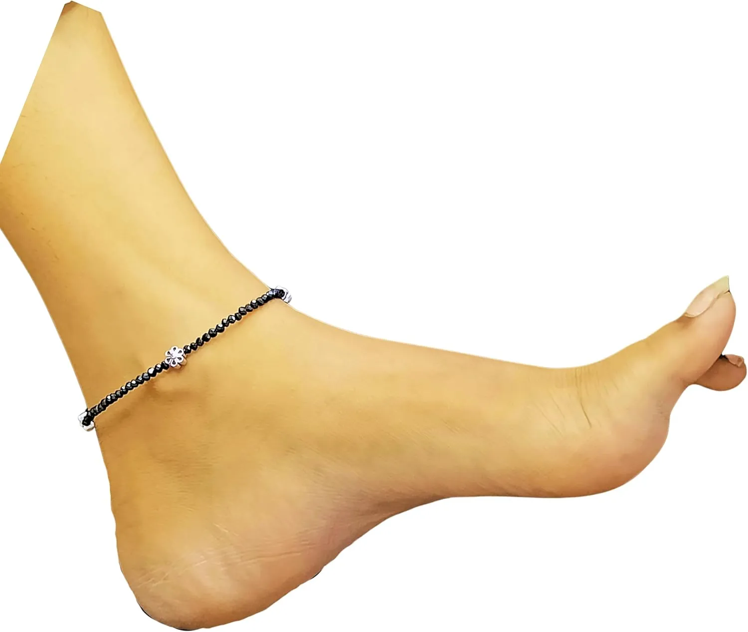 Black Bead Crystal Charm Anklet Bracelet Handmade Simple Summer Beach Waterproof Ankle Foot Chain Bracelets for Women Minimalist Jewelry-Adjustable