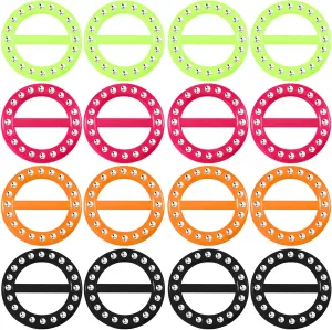 Boao 16 Pcs Tee Shirt Clips Plastic Round Tie Clips Scarf Ring for Women 80s Accessories, 2.2 Inch, 4 Colors