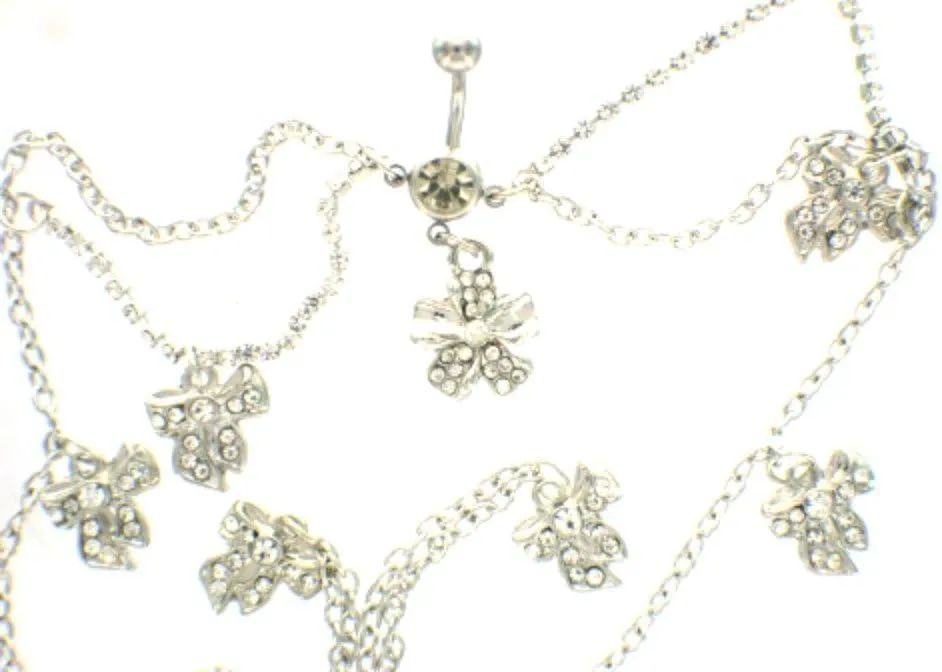 Body Accentz Belly Button Ring Navel Body Jewelry Dangle Waist Chain 14 Gauge Bow