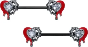 Body Candy 14G Womens Nipplerings Piercing Stainless Steel Black 2Pc Bleeding Heart Nipple Ring Set 9/16"