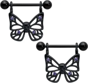 Body Candy 14G Womens Nipplerings Piercing Surgical Steel Black Skull Butterfly Dangle Nipple Ring Set 11/16"