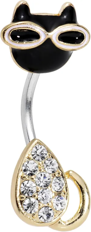 Body Candy Stainless Steel Clear Accent Cool Cat Double Mount Belly Ring