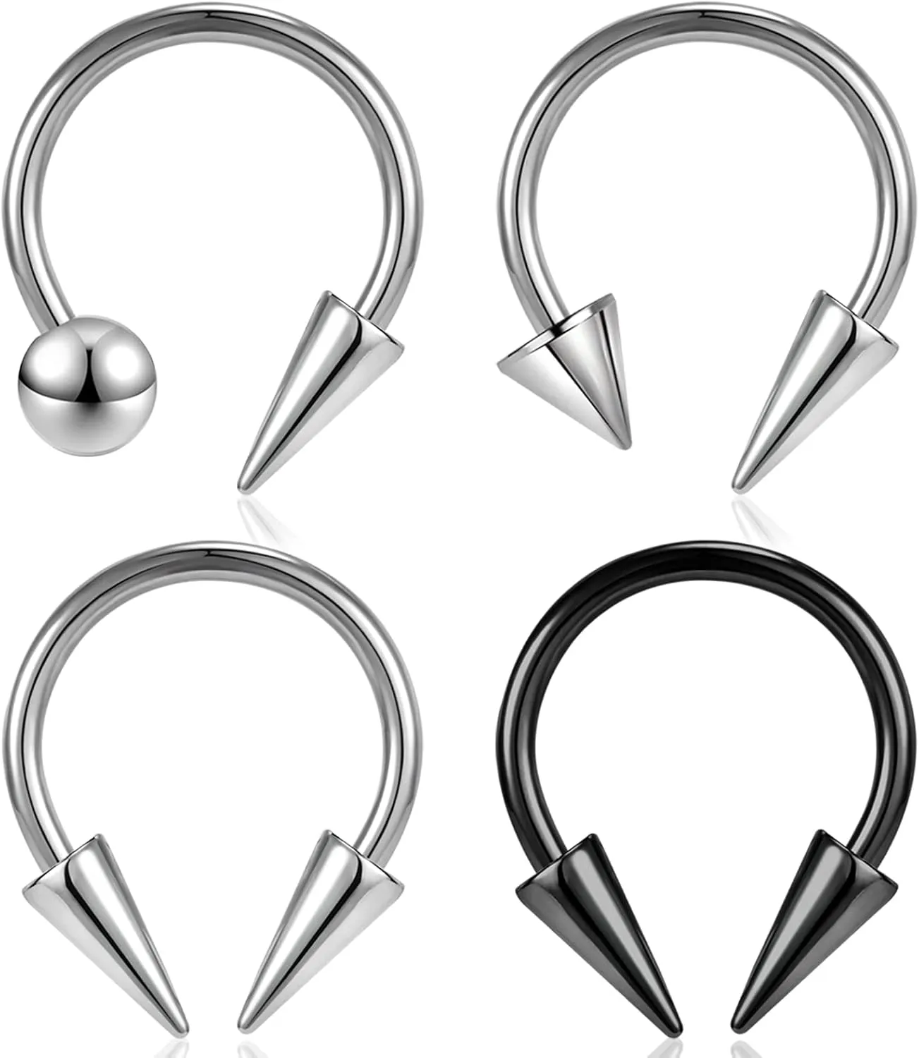 BodyAce 16G Spike Septum Rings Horseshoe Nose Rings, Stainless Steel Daith Helix Tragus Cartilage Earrings Hoop, Rook Lobe Lip Piercing for Women Men