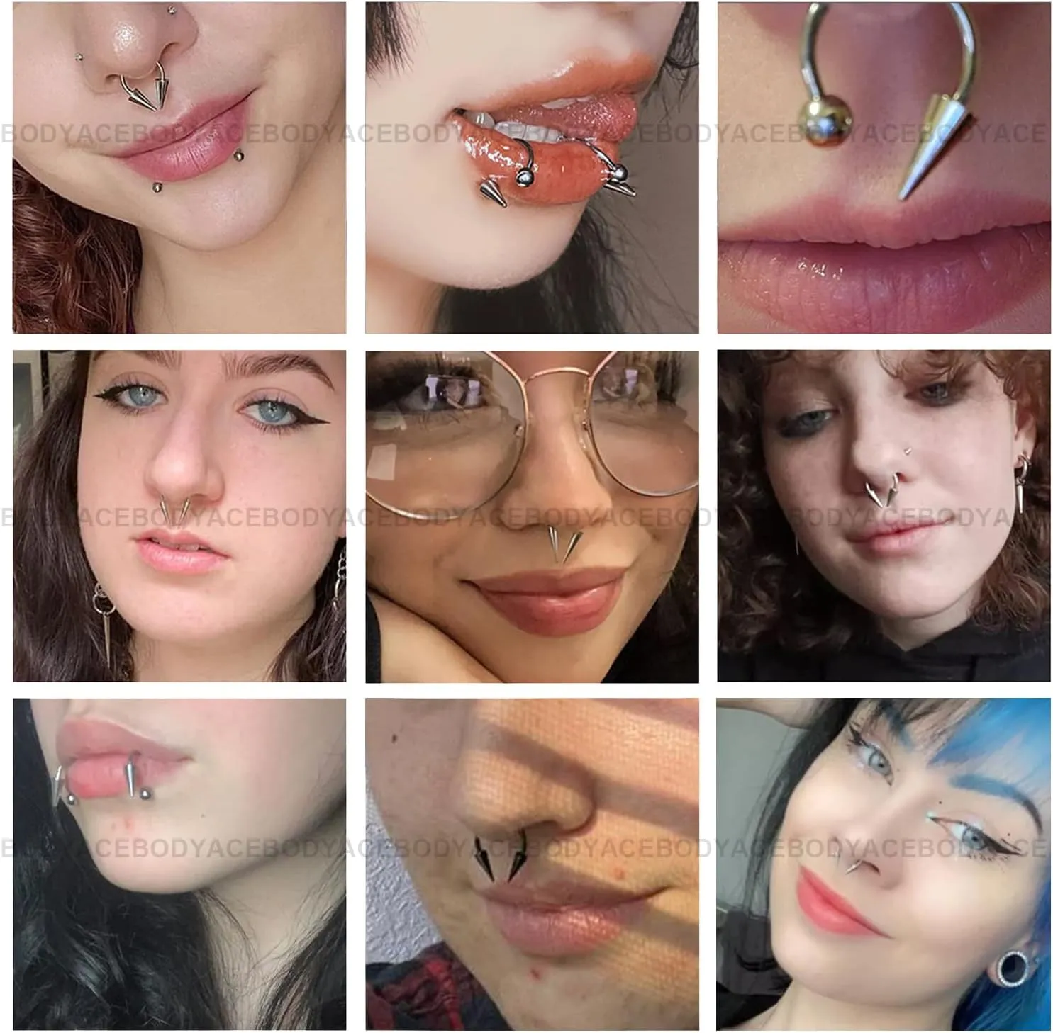BodyAce 16G Spike Septum Rings Horseshoe Nose Rings, Stainless Steel Daith Helix Tragus Cartilage Earrings Hoop, Rook Lobe Lip Piercing for Women Men