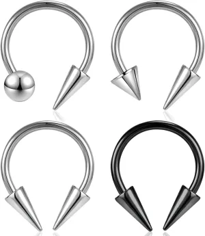 BodyAce 16G Spike Septum Rings Horseshoe Nose Rings, Stainless Steel Daith Helix Tragus Cartilage Earrings Hoop, Rook Lobe Lip Piercing for Women Men