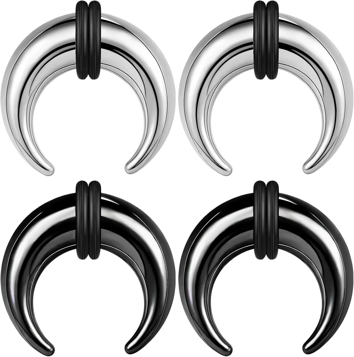 BodyAce 2Pairs C Shape Ear Taper Kit, 2-12G Buffalo Septum Pincher Tapers Nose Rings, Black Stretching Ear Expanded Septum Rings with O-Rings