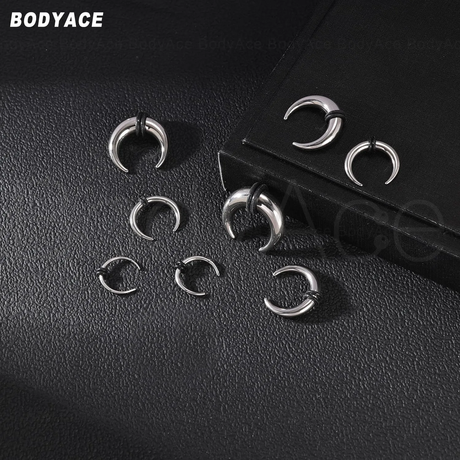 BodyAce 2Pairs C Shape Ear Taper Kit, 2-12G Buffalo Septum Pincher Tapers Nose Rings, Black Stretching Ear Expanded Septum Rings with O-Rings
