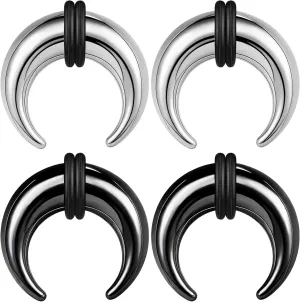 BodyAce 2Pairs C Shape Ear Taper Kit, 2-12G Buffalo Septum Pincher Tapers Nose Rings, Black Stretching Ear Expanded Septum Rings with O-Rings