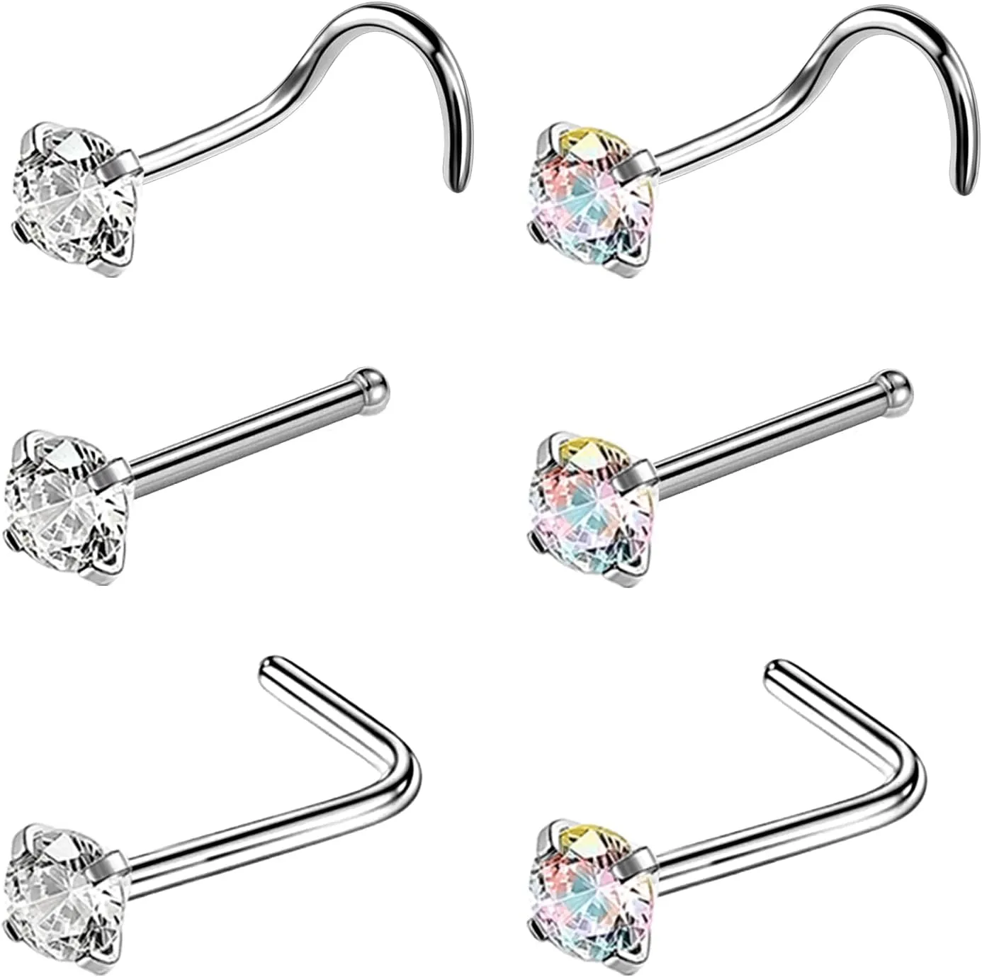 BodyAce Grade 23 Titanium Nose Rings Studs, 20G Cute Nose Stud Rings for Women, Tiny Nose Piercing Jewelry Nose Bone/Screws/L Shaped