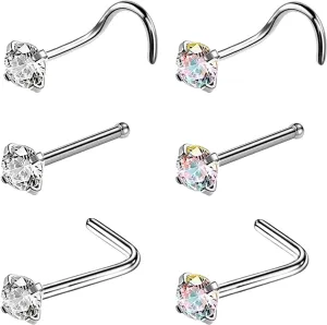 BodyAce Grade 23 Titanium Nose Rings Studs, 20G Cute Nose Stud Rings for Women, Tiny Nose Piercing Jewelry Nose Bone/Screws/L Shaped