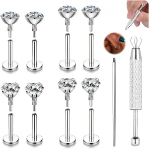 BodyAce Long Internally Threaded Tragus Piercings 16G 18G 20G Medusa Lip Jewelry Surgical Steel Flat Back Earrings Cartilage Helix Studs Nose Rings Monroe Labret Stud
