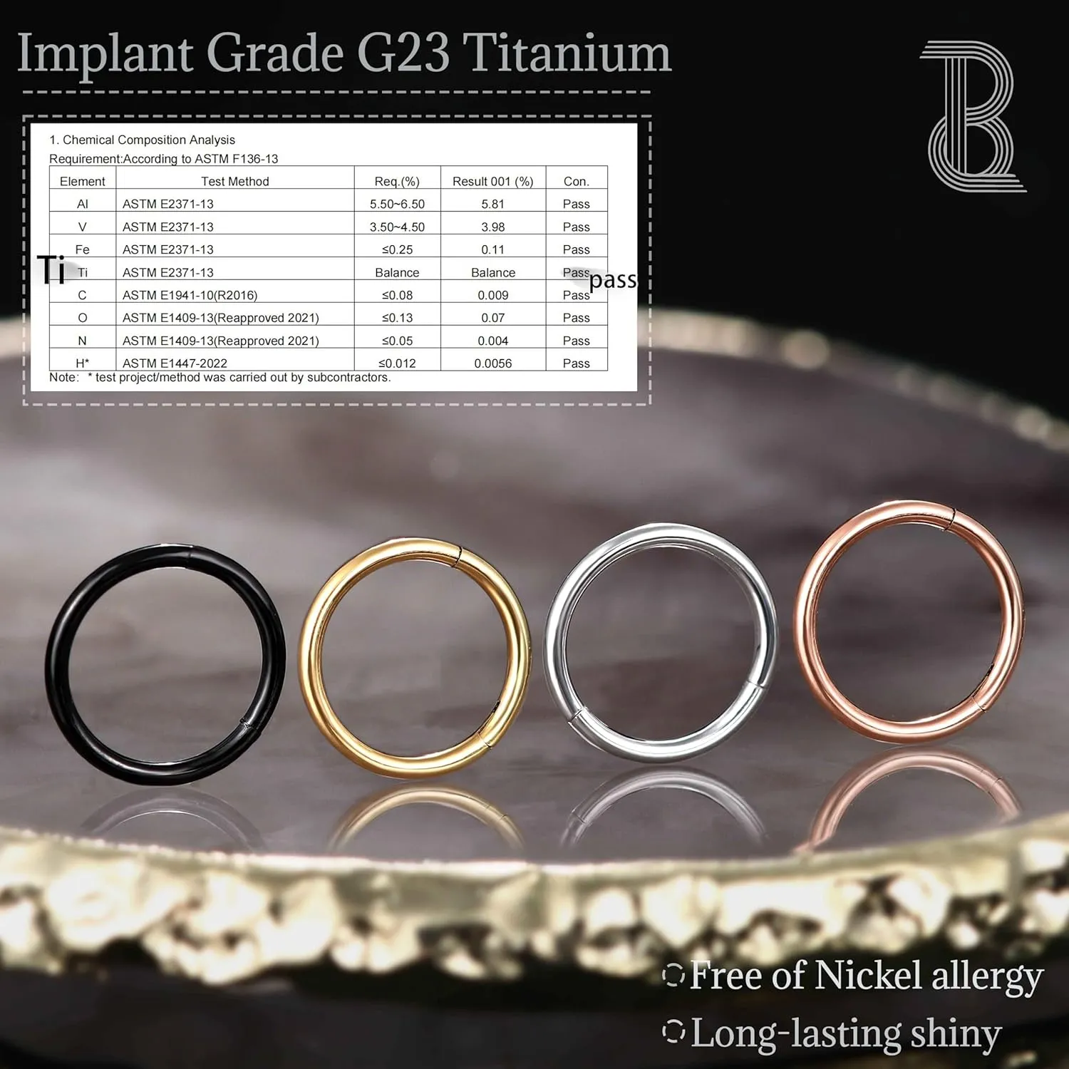 BodyBonita 1Pcs G23 Titanium Nose Rings Hoops for Women 20/18/16G Septum Rings Nose Piercings Jewelry Lip Conch Helix
