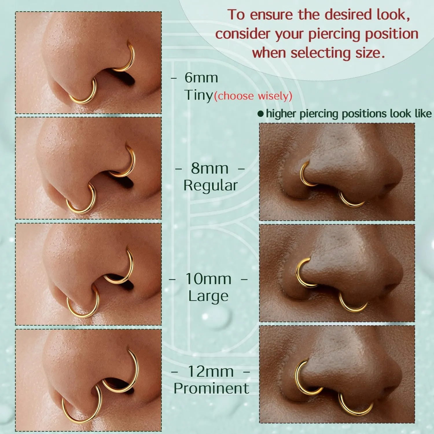BodyBonita 1Pcs G23 Titanium Nose Rings Hoops for Women 20/18/16G Septum Rings Nose Piercings Jewelry Lip Conch Helix
