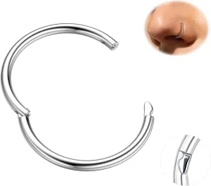 BodyBonita 2nd Gen Locking Hinged Nose Rings Hoops - 316L Surgical Steel 18G Septum Lip Rings Conch Piercing Jewelry 8mm Two