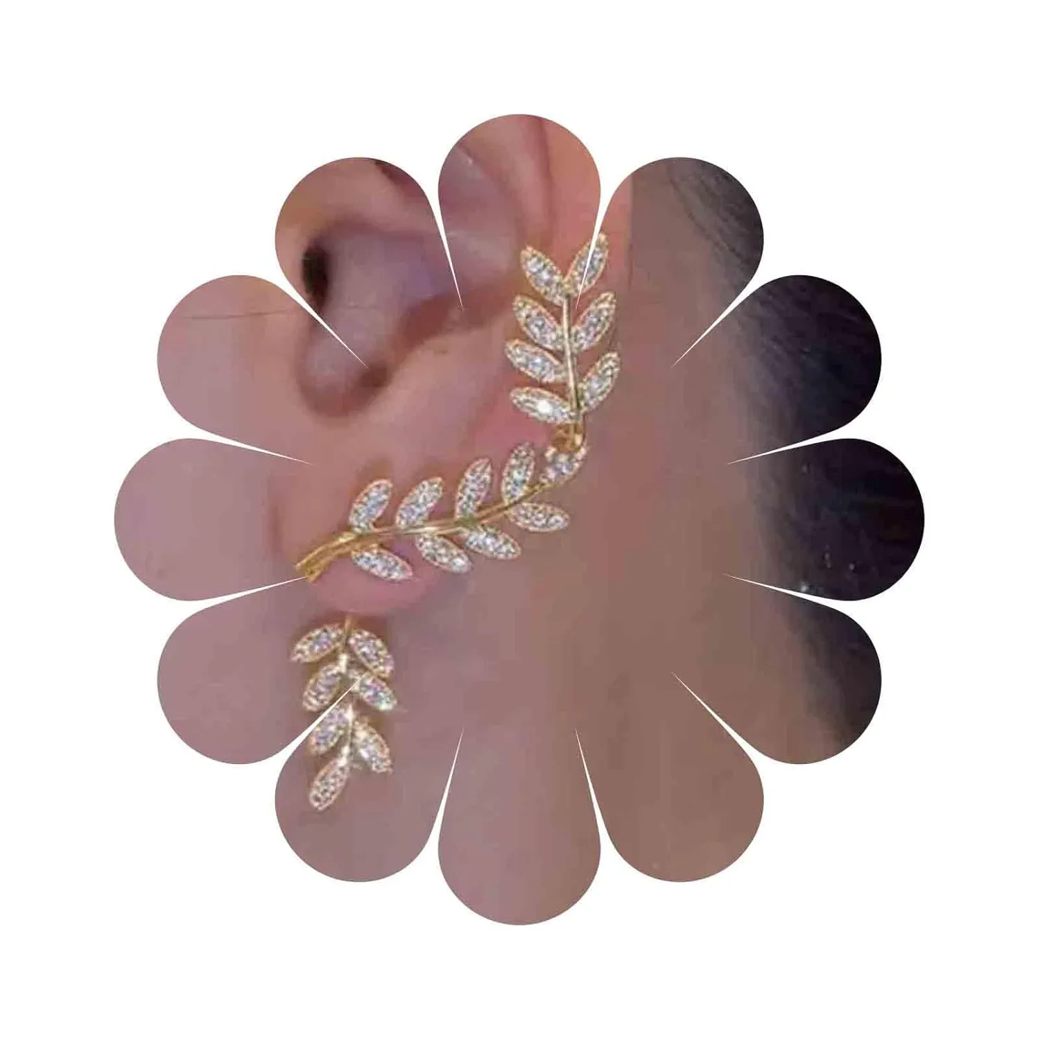 Boho Cz Leaf Ear Climber Earrings Gold Crystal Leaf Ear wraps Earrings Vintage Leaf Cuff Earrings Branch Crawler Earrings Jewelry for Women (Gold)