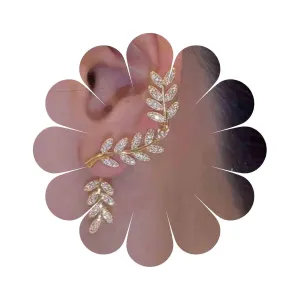 Boho Cz Leaf Ear Climber Earrings Gold Crystal Leaf Ear wraps Earrings Vintage Leaf Cuff Earrings Branch Crawler Earrings Jewelry for Women (Gold)