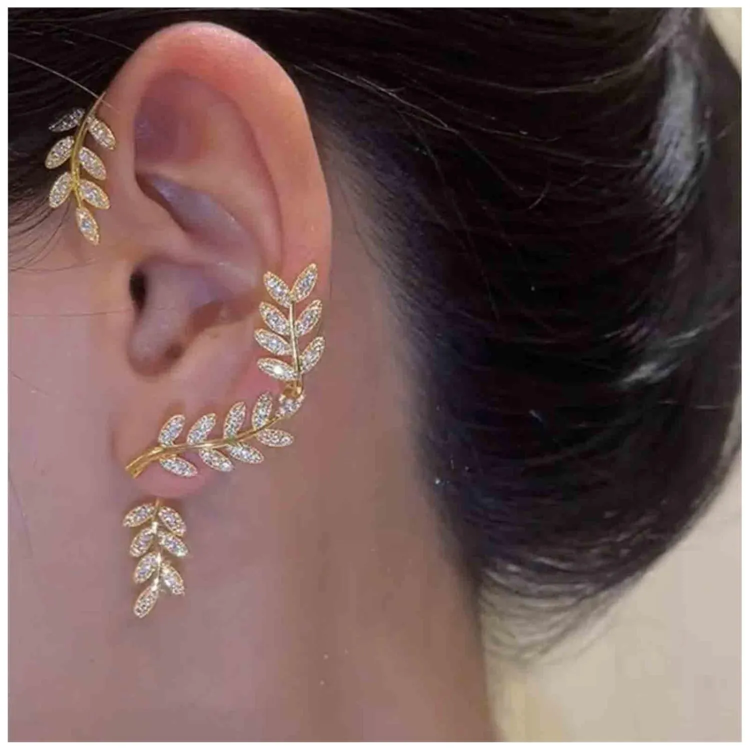 Boho Cz Leaf Ear Climber Earrings Gold Crystal Leaf Ear wraps Earrings Vintage Leaf Cuff Earrings Branch Crawler Earrings Jewelry for Women (Gold)