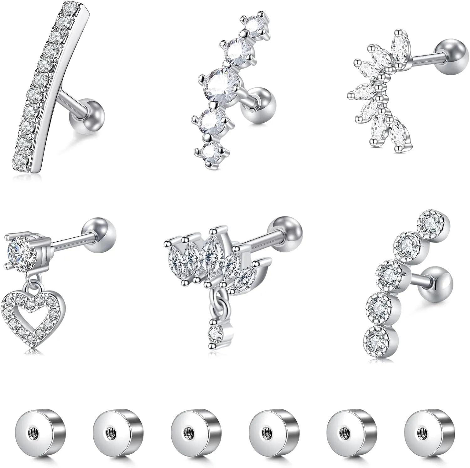 Briana Williams Cartilage Earring Stud Helix Piercing Jewelry for Women Stainless Steel Opal CZ Forward Helix Tragus Piercing Jewelry Heart Butterfly Flower Star Screw Back Stud Earrings 16G 20G