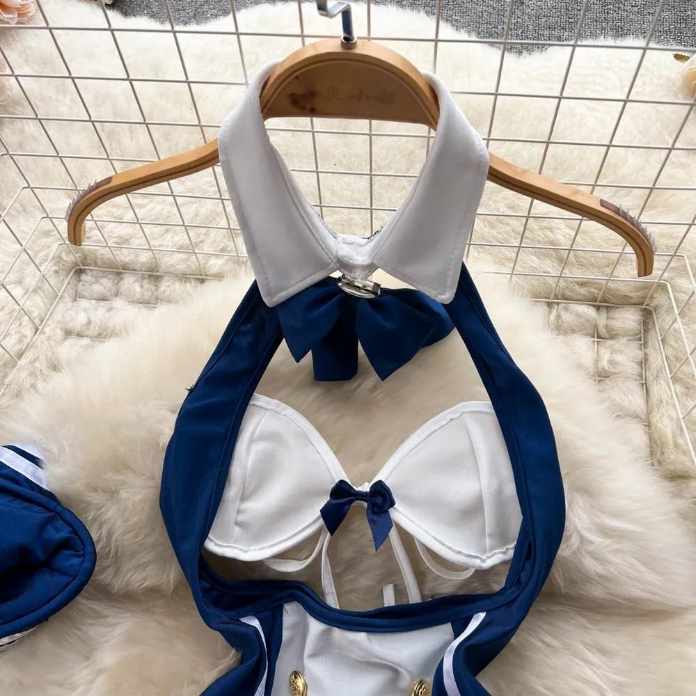 Carmine Navy Style Lingerie Set
