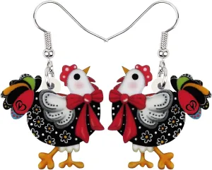 Cartoon Hen Chicken Earrings Dangle Anime Farm Animals Jewelry Acrylic Statement Gifts for Women Creative Charms
