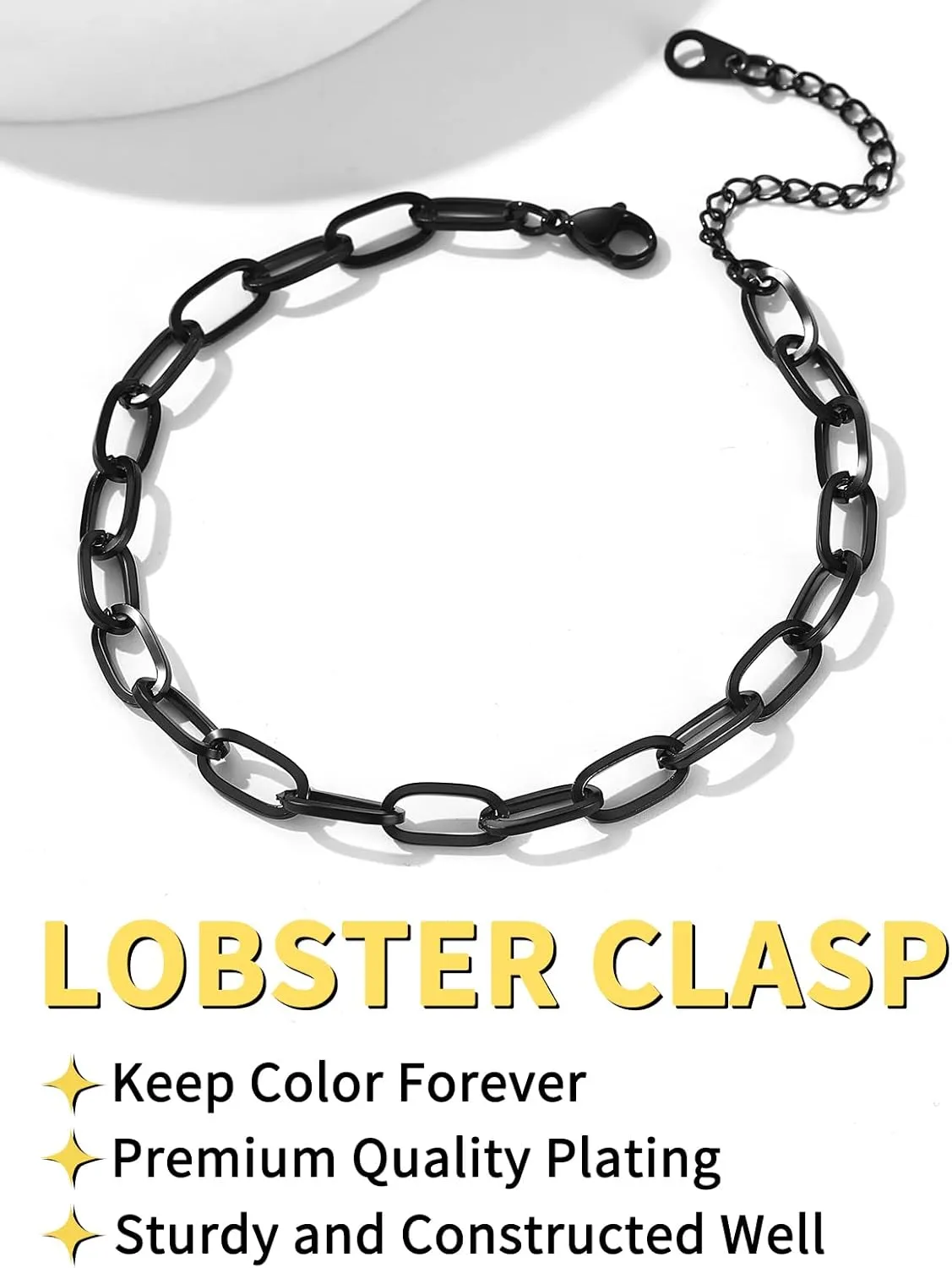ChainsHouse Paperclip Anklets for Women Adjustable Stackable U-Link Chain Steel/Black/14K Gold Plated Summer Beach Jewelry 2MM/3MM/6MM Width 1/2/3Pcs Sets