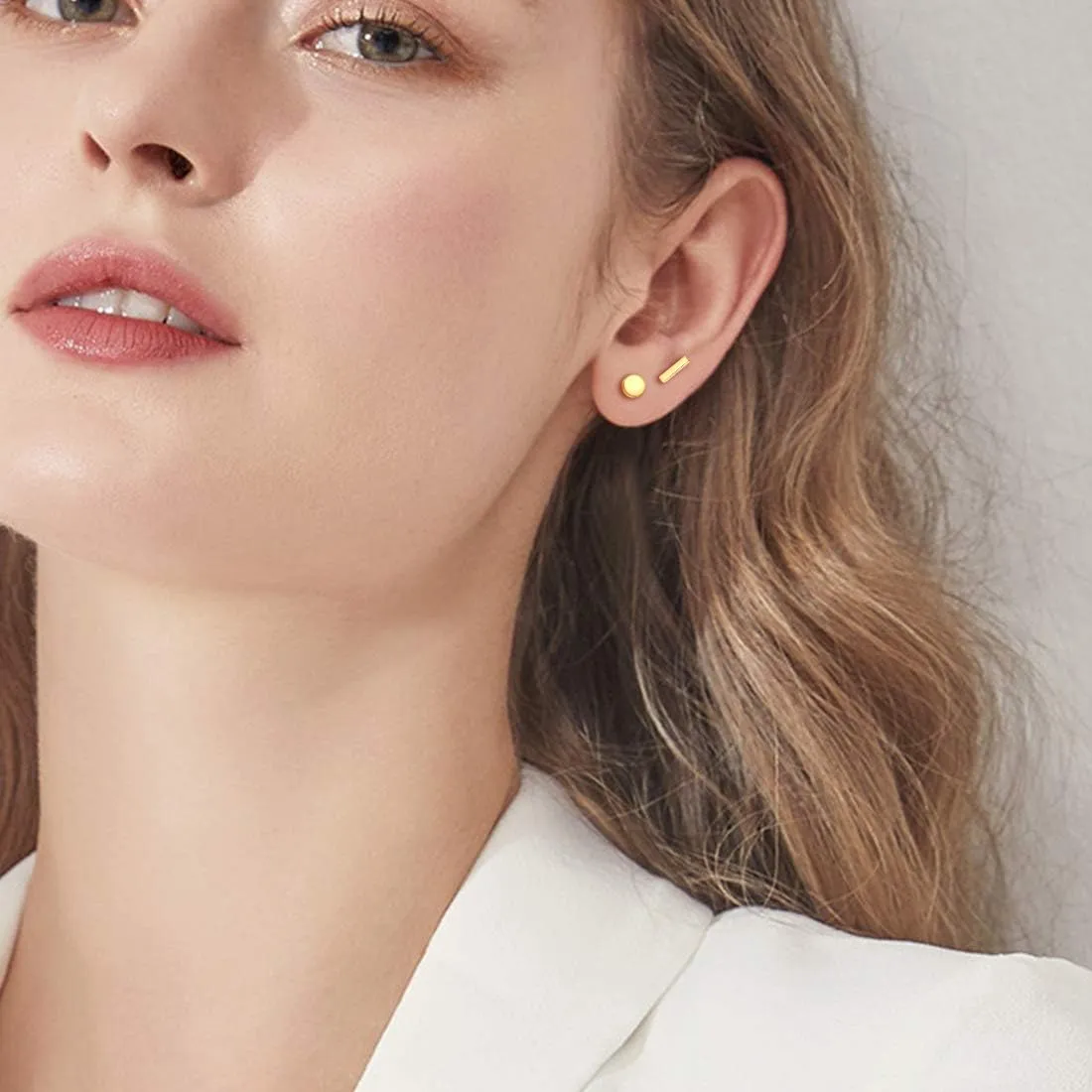 ChicSilver 925 Sterling Silver Dainty Simple Bar/Circle/Triangle Stud Earrings for Women, Silver/Gold/Black (with Gift Box)