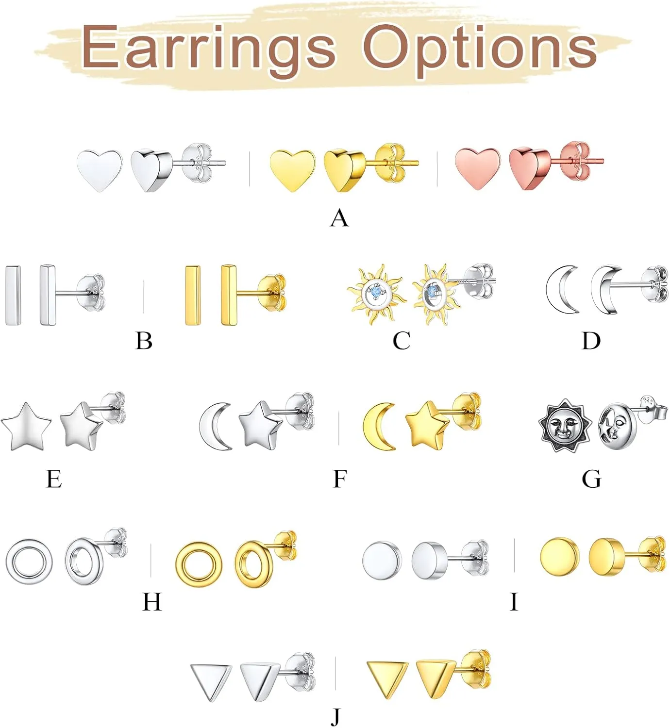 ChicSilver 925 Sterling Silver Dainty Simple Bar/Circle/Triangle Stud Earrings for Women, Silver/Gold/Black (with Gift Box)