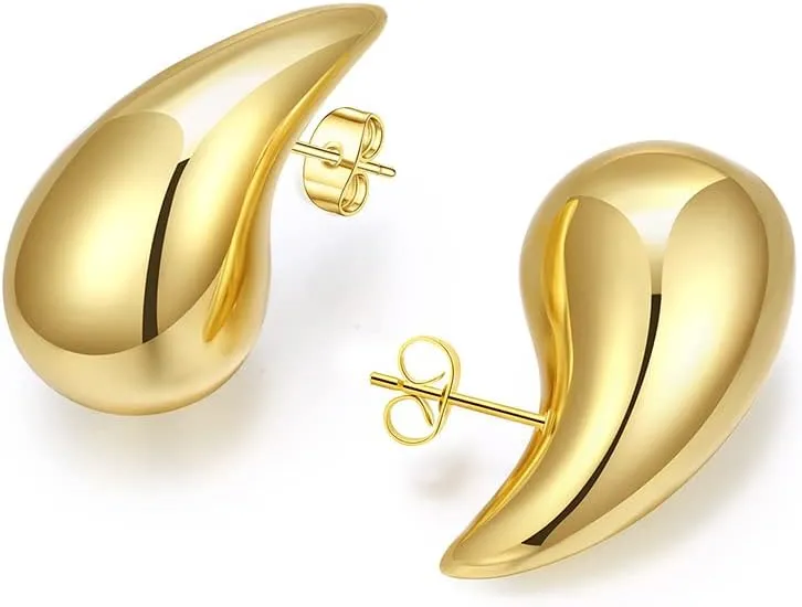 Chunky Gold Hoop Earrings For Women, Silver Hypoallergenic Lightweight Big Thick Tear Drop Statement Teen Girls Dainty Jewelry