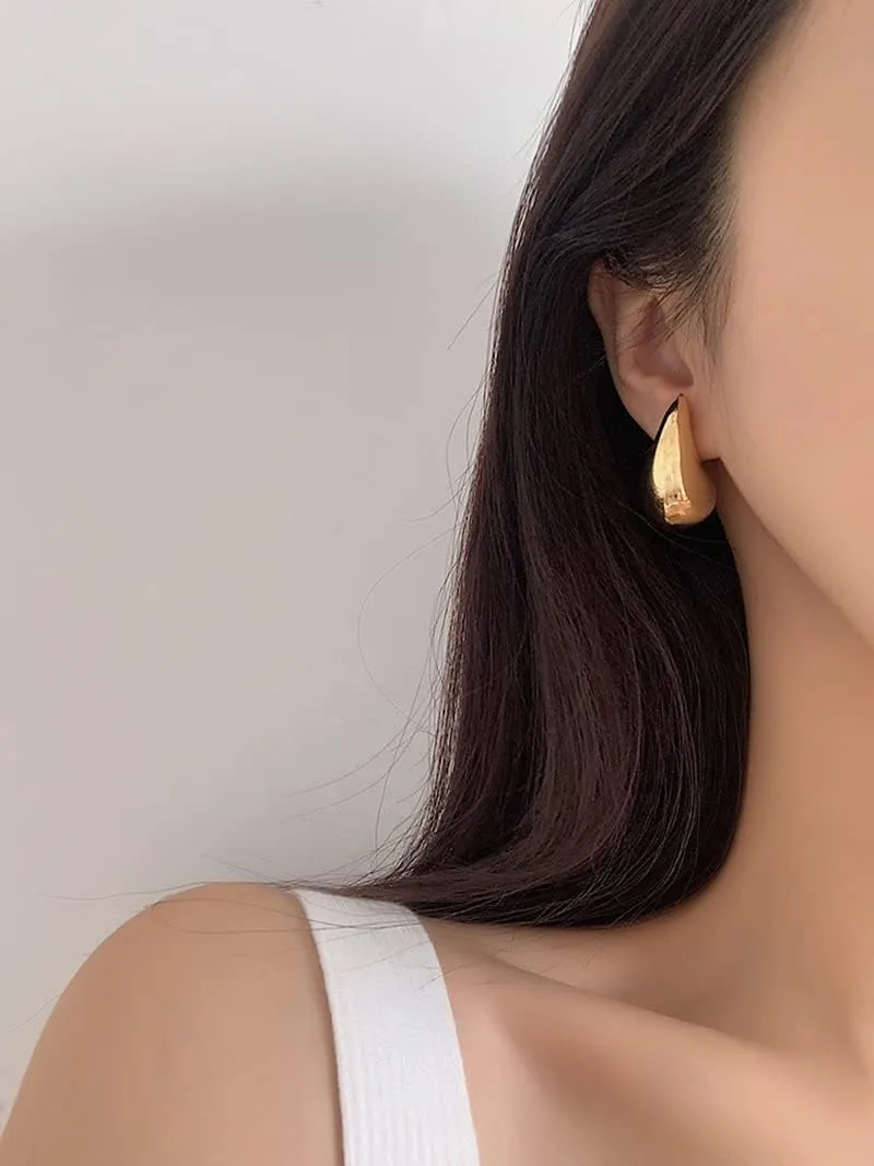 Chunky Gold Hoop Earrings For Women, Silver Hypoallergenic Lightweight Big Thick Tear Drop Statement Teen Girls Dainty Jewelry